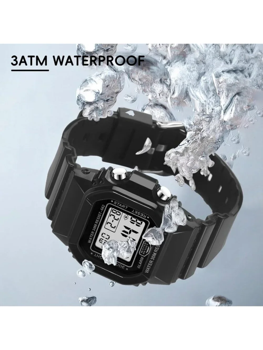 Women's Black Digital Resistant Outdoor Luminous Waterproof Electronic Watch